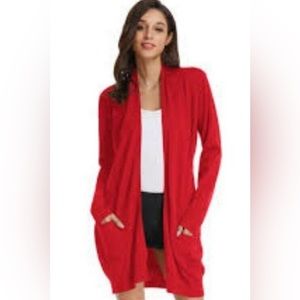Grace Karin Red Open Front Long Sleeve Sweater Cardigan Size XL